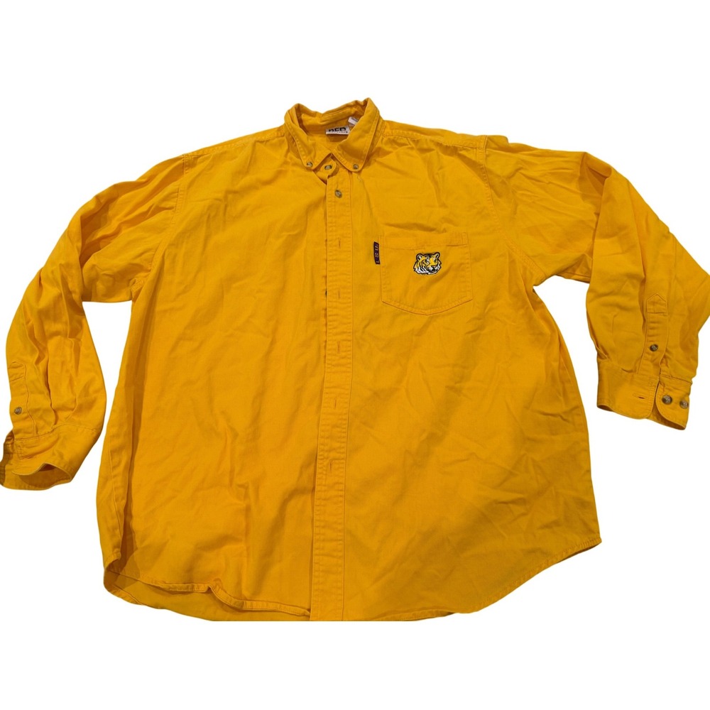 Red Oak LSU Tigers Mens Yellow Long Sleeve Button Down Shirt Cotton